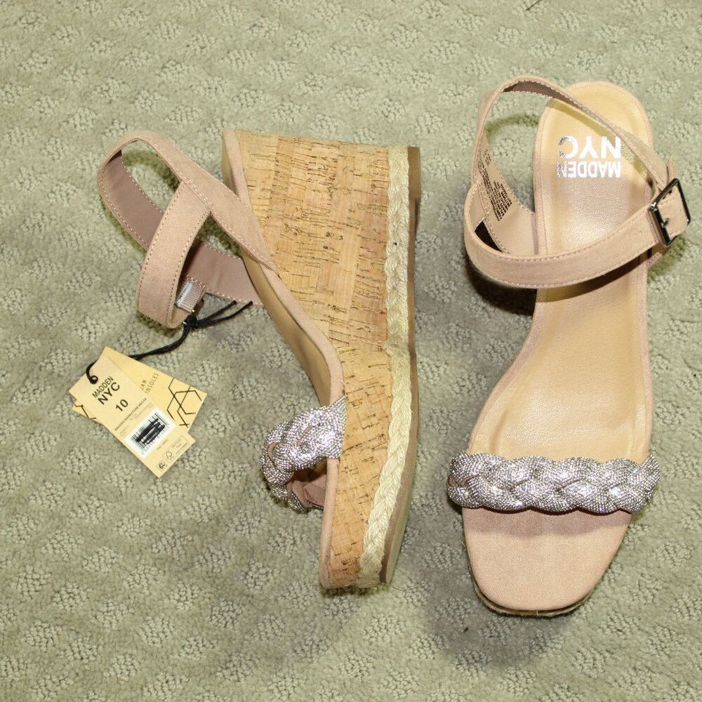 NEW Madden NYC Women's 10 Braided Rhinestone 1.5" Platform 4" Cork Wedge